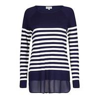 navy white horizontal stripe pattern fine knit jumper