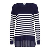 Navy & White Horizontal Stripe Pattern Fine Knit Jumper