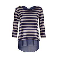 Navy & Stone Stripe Print Double Layered Long Sleeved Top