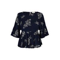 Navy & White Floral Embroidered Outline Swing Top