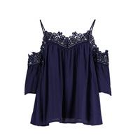 Navy Lace Cold Shoulder Swing Top