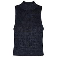 Navy Marl Ribbed Turtle Neck Top