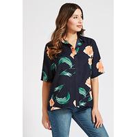 navy coral amp green painterly floral print shirt