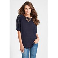 Navy Lace Back T-Shirt