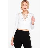 natalia eyelet detail long sleeve crop white