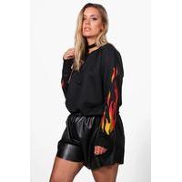 Nadia Flame Oversized Sweat Top - black