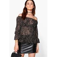 Nalani Paisley Off The Shoulder Top - black