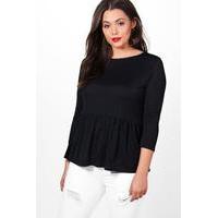 Nadia Ruffle Hem 3/4 Sleeve Top - black