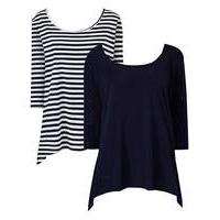 Navy/Stripe Pack of 2 Hanky Hem Tops