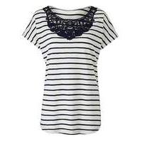 Navy Stripe Crochet Neck T-shirt