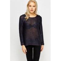 Navy Knitted Sequin Jumper