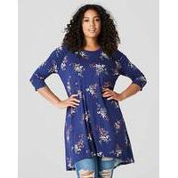 Navy Floral Ruched Shoulder Tunic