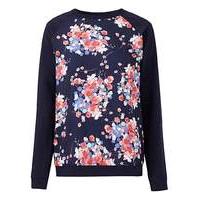 Navy Print Woven Front Sweatshirt