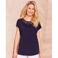 Navy Crochet Neck T-shirt