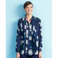 Navy Floral Stand Collar Pleat Blouse