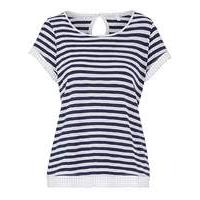 Navy Stripe Crochet Trim Top