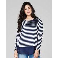 Navy Stripe Split Back Chiffon Top