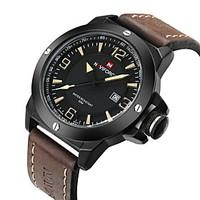 NAVIFORCE Men\'s Military Watch Fashion Watch Wrist watch Calendar Water Resistant / Water Proof Quartz Japanese Quartz Leather BandCool