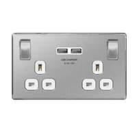 Nbs22uw Brushed Steel 13a 2 Gang Switched Socket