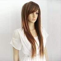 new long brown yellow straight hair wig