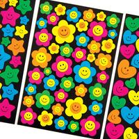 neon happy face stickers per 3 packs