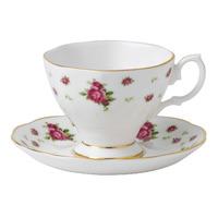 New Country Roses White Vintage Espresso Cup and Saucer