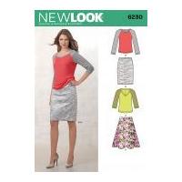 new look ladies sewing pattern 6230 tops pencil flared skirts