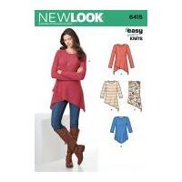 New Look Ladies Easy Sewing Pattern 6415 Jersey Knit Asymmetric Hemline Tops