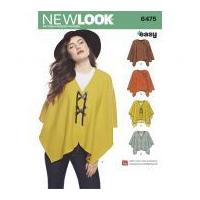 New Look Ladies Easy Sewing Pattern 6475 Poncho Tops & Cape