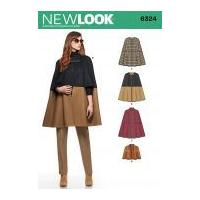 New Look Ladies Sewing Pattern 6324 Cape Coats in 4 Styles