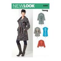 New Look Ladies Easy Sewing Pattern 6416 Draped Front Coat, Jackets & Waistcoat