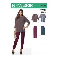 New Look Ladies Easy Sewing Pattern 6420 Jersey Knit Pin Tuck Pants, Pencil Skirt & Tops