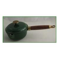 new milk pan with lid cast iron and green enamel