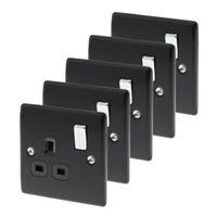 Nexus 13A Black Cast Black Switched Single Socket Pack of 5