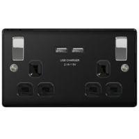 Nexus 13A Black Matt Switched Socket & 2 x USB