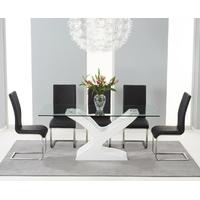 Nevada 180cm White High Gloss and Glass Dining Table with Black Malaga Chairs