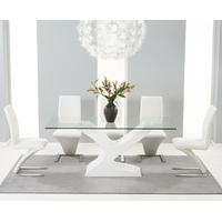 Nevada 180cm White High Gloss and Glass Dining Table with Ivory-White Hampstead Z Chairs