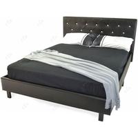 New York 4ft 6in Double Black Faux Leather Crystal Bed