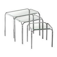 Nest of 3 Glass Side Tables, Clear/Silver