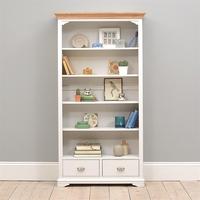 new england light grey tall bookcase with oak top