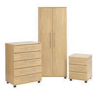 New York 2 Door Wardrobe, 5 Drawer Chest and 3 Drawer Bedside Set Oak