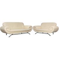 Nena 3 and 2 Seater Leather Suite Cream