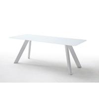 Nebi Glass Dining Table In White With Metal Legs