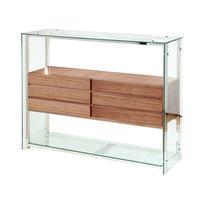 newark glass display unit with walnut drawers