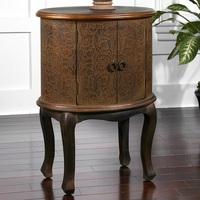 nexus wooden end table in rust brown and copper with 2 doors