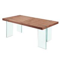 newark wooden dining table with bent glass legs