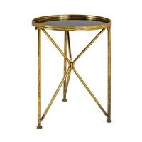 Neve Glass End Table Round In Black With Antique Gold Frame