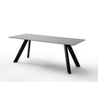 Nebi Glass Dining Table Wide In Grey With Metal Legs