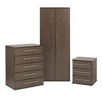 New York 2 Door Wardrobe, 5 Drawer Chest and 3 Drawer Bedside Set White