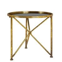 Neve Glass End Table Wide In Black With Antique Gold Frame
